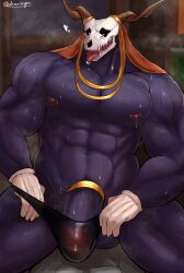 1boy anthro balls bodily_fluids demon draringoa elias_ainsworth erection erection_under_clothes faceless_male gay horns human looking_at_another looking_pleasured male/male male_only male_penetrating_male muscular muscular_male nipples pecs penis purple_body purple_skin red_eyes riding_penis sex skull skull_head sweat the_ancient_magus_bride tongue tongue_out