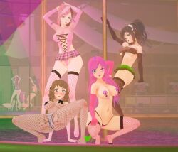 4girls black_hair brown_hair fatallyobsessed female female_only fishnets heterochromia multiple_girls multiple_persona neo_(rwby) pasties pink_hair rwby stripper stripper_pole tagme two_tone_hair