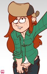 1girls biting_lip earrings enf-lover gravity_falls hat looking_at_camera pussy revealing_pussy straight_hair wendy_corduroy