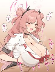 1boy 1girls baconegg23 bangs bar_censor big_breasts black_choker black_hairband blue_archive blush boobjob bracelet breasts breasts_squeezed_together busty censored choker cleavage clothed_female clothed_female_nude_male collarbone curly_hair curvaceous curvy cute cute_fang d_jirooo dark-skinned_male dark_skin double_bun fang female fingernails gehenna_academy_student giant_breasts gigantic_breasts gyaru hair_bun hairband half-closed_eyes halo hands_on_own_chest hearts highres holding_breast horns huge_breasts interracial jewelry kirara_(blue_archive) large_breasts light-skinned_female light_skin long_fingernails long_hair looking_pleasured massive_breasts motion_blur motion_lines movement_lines nail_polish naughty_face naughty_smile necklace necktie oerba_yun_fang open_mouth paid_reward_available paizuri paizuri_under_clothes penis pink_eyes pink_hair pleasure_face red_eyes red_nails seductive seductive_gaze seductive_look seductive_smile shirt short_sleeves smile solo_focus sparkle_club_(blue_archive) speech_bubble steam straight sweat titjob tremble_spikes trembling very_long_hair white_shirt