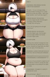 ai_generated bbw belly black_blindfold blindfold burping caption chubby chubby_female curvy eating female huge_belly huge_breasts jessicabreas nai_diffusion nier:_automata overweight overweight_female sequence stable_diffusion thick_thighs weight_gain white_hair wide_hips yorha_2b