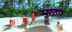 3d 3d_(artwork) 4girls alien alien_girl alien_look_like_human barbara_gordon beach bikini blackfire daz_studio dc dc_comics dragolord19d female female_only grey-skinned_female grey_skin komand'r koriand'r light-skinned_female light_skin multiple_girls raven_(dc) starfire teen_titans
