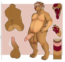 anthro balls bear big_balls big_penis brown_bear brown_body brown_fur brown_hair chubby_male claws color_swatch fangs foreskin fur genitals hair hand_on_hip looking_at_viewer male mammal measurements miphassl model_sheet multicolored_body multicolored_fur multicolored_hair pawpads penis red_nose red_pawpads red_tongue simple_background sleepy_cinnamon_roll small_tail smile solo solo_anthro solo_male standing tail teeth tongue tongue_out two_tone_body two_tone_fur two_tone_hair ursine