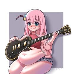 1girls 2023 blush bocchi_the_rock! chub chubby fat fat_female fat_girl fat_woman fatty female female_only gotou_hitori guitar obese pink_hair sjrykerart solo tagme