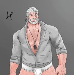 1boy bara bear coach daddy gay jockstrap male male_only naked overwatch reinhardt solo sport underwear