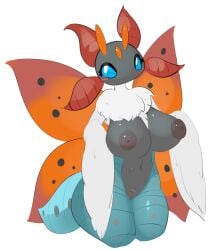 1girls 2023 antennae_(anatomy) anthro anthro_only anthrofied areola arthropod arthropod_abdomen big_breasts blue_body blue_eyes blush breasts dipstick_wings elpatrixf female female_only fur generation_5_pokemon generation_7_pokemon genitals grey_body hi_res hips huge_breasts humanoid hybrid insects large_breasts lepidopteran lurantis mane mantis moth naked navel nintendo nipples nude nude_female nudity orange_wings pokemon pokemon_(species) portrait pussy red_wings simple_background solo solo_female spots spotted_body thick thick_thighs thighs three-quarter_portrait volcarona white_background white_body white_fur wide_hips wings x_eyes