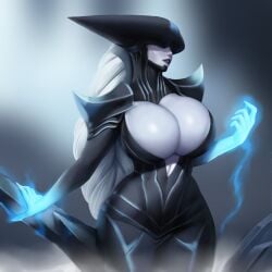 1girls absurd_res absurdres big_breasts big_lips cleavage cleavage_overflow female female_only hi_res high_resolution highres huge_breasts ice large_breasts league_of_legends league_of_legends:_wild_rift lissandra overflowing_breasts popogori riot_games simple_background solo solo_focus tagme