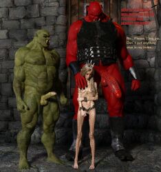 1girls 2boys 3d anal begging begging_for_mercy big_dom_small_sub blonde_hair body_chains bondage bound bound_wrists bulge captured chains dialogue elf elf_female english_dialogue english_text enslaved_royal female imminent_rape imminent_sex larger_male male orc original_character pierced_nipples piercing princess pussy rape scared sex_slave size_difference slave slave_collar slavegirl small_breasts smaller_female that3dartist vanora