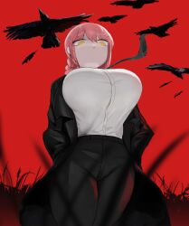 1girls alternate_body_type alternate_breast_size alternate_version_at_source alternate_version_available big_breasts bird birds black_bird black_jacket black_necktie black_pants black_trousers booruguru breasts breasts_bigger_than_head bush chainsaw_man clothed clothed_female demon demon_girl female female_demon female_focus female_only girl girl_in_suit huge_breasts jacket large_breasts long_hair long_hair_female long_jacket looking_at_viewer looking_down looking_down_at_another looking_down_at_viewer makima_(chainsaw_man) massive_breasts necktie no_text_version raven_(bird) ravens red_background red_hair simple_background solo solo_female solo_focus suit white_body white_clothing white_skin white_text yellow_eyes yellow_pupils