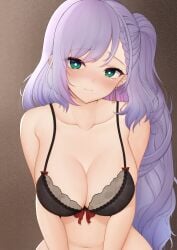 1girls black_lingerie blue_eyes bra female hololive hololive_indonesia hololive_indonesia_holoro honon light-skinned_female light_skin lingerie long_hair pavolia_reine silver_hair sole_female virtual_youtuber