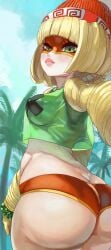 2023 arms_(game) ass blonde_hair breasts bubble_butt female female_focus female_only green_eyes min_min_(arms) nintendo noblood panties pasties see-through_top selfie short_hair small_breasts swimsuit thick_thighs thighs