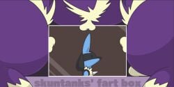 ambiguous_gender animated anthro anus ass balls black_body black_fur blue_body blue_fur box brown_fart container fart fart_bukkake farting_in_face feral fur generation_4_pokemon genitals group lucario male mammal mephitid nintendo pokemon pokemon_(species) purple_body purple_fur rime_the_vixen skunk skunk_spray skuntank