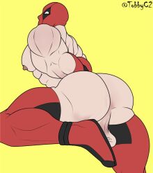 ass bara deadpool gay hands_behind_back high_heel_boots legs legwear male male_only marvel masked_male muscular_male red_clothing tied_hands tobbyc2 wade_wilson yaoi