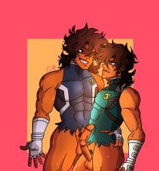 bottomless_male chromexorannex cock dark-skinned_male exposed_penis gay imminent_sex jjbaoc jorge_joestar(oc) male/male muscular_male oc original_character ourobouro penis pubic_hair size_difference smirking sweat waist_grab worried_expression yaoi