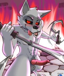 anthro blades canid canine canis death_(puss_in_boots) dreamworks fire first_person_view hi_res male male_only mammal puss_in_boots_(dreamworks) puss_in_boots_the_last_wish reyn_goldfur solo solo_focus threat threatening weapon wolf