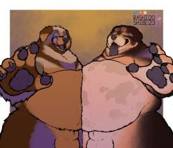 animal_genitalia belly boofs canid canine canis domestic_dog genitals hi_res loom male male/male mammal molosser mountain_dog rashishibe saint_bernard sheath tag-team