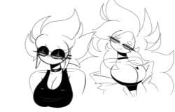 2girls big_breasts breasts breasts_bigger_than_head buglatte cleavage female female_only hair large_breasts lofiglade marblebit massive_breasts pixelsoda plum_(bugspresso) smolmarble