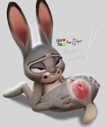 2023 after_anal after_sex anal_juice anal_prolapse anthro anus ass bite biting_lip biting_own_lip bodily_fluids cum cum_in_ass cum_inside dialogue disney english_text featureless_chest female flat_chest fucked_silly fur genital_fluids genitals grey_body grey_fur hi_res judy_hopps lagomorph leporid mammal multicolored_body multicolored_fur profanity prolapse purple_eyes pussy rabbit ruined_anus saliva simple_background solo text thehumancopier two_tone_body two_tone_fur white_body white_fur zootopia