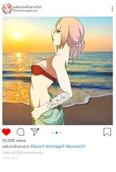 1girls arched_back arm_behind_head arm_tattoo ass big_ass bikini boruto:_naruto_next_generations eyeshadow female female_only hair_grab in_profile instagram instagram_model kimikochan017 lipstick makeup mature mature_female milf naruto naruto_(series) ocean outdoors pose posing round_ass sakura_haruno seaside see-through see-through_clothing side_view sideboob skirt small_breasts solo solo_focus sunset tattoo water