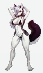 1girls anthro ass bra breasts claws cleavage clothing female fur furry furry_female furry_only helluva_boss lingerie long_hair loona_(helluva_boss) navel panties pgm300 red_sclera smile solo standing tail white_eyes wolf wolf_ears wolf_girl wolf_tail