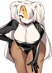 1girls amber_eyes anthro arknights aspirindabaitu big_breasts breasts female looking_at_viewer mx99926 smile solo solo_female suit tagme tiger tiger_girl waai_fu_(arknights) white_background white_hair