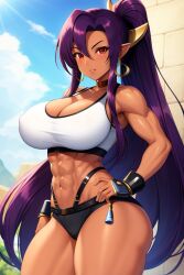 1girls ai_generated dark_skin defined_abs female female_only final_fantasy final_fantasy_vii final_fantasy_vii_remake fusion shantae shantae_(character) solo thick_muscles thick_thighs tifa_lockhart