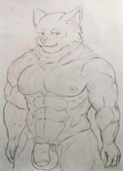 5_fingers absurd_res anthro balls big_biceps big_muscles big_pecs big_penis blush bodily_fluids bulge canid canine canis clothed clothing fingers genitals hi_res humanoid ichinoseura male mammal muscular muscular_anthro muscular_male muscular_thighs nipples nude pecs penile penis pubes smile smiling_at_viewer solo solo_focus sweat thick_thighs underwear wolf