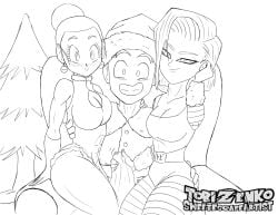 android_18 big_breasts cheating cheating_wife chichi cucked_by_friend dragon_ball dragon_ball_super dragon_ball_z handjob krillin kuririn santa_costume sweetescapeartist threesome