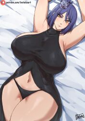 1girls akatsuki_(naruto) armpits arms_up batako big_breasts black_dress black_panties blue_hair breasts breasts_bigger_than_head child_bearing_hips eyeshadow female female_only flower flower_in_hair hair_ornament half-dressed high_resolution hourglass_figure huge_breasts konan legs_together light-skinned_female light_skin lipstick long_hair looking_at_viewer lying lying_down lying_on_back lying_on_bed makeup midriff naruto naruto_(series) naruto_shippuden no_bra no_pants on_back on_bed orange_eyes panties partially_clothed pink_lips sleeveless sleeveless_dress solo solo_female solo_focus thick_thighs underwear voluptuous wide_hips