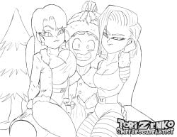 android_18 big_breasts black_and_white clothing dragon_ball dragon_ball_super dragon_ball_z handjob krillin kuririn nain sweetescapeartist