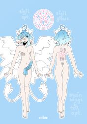 _0_strawberrymilk_0_(artist) angel angel_wings ass bovine cow_ears demon femboy gay heart-shaped_pupils kemonomimi mastectomy_scar mlm pastel penis reference_sheet shiro_sato spiked spiked_penis