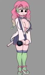 2d 2d_animation animated boob_window bows bowtie_on_thighhighs demon_slayer female female_focus female_only friday_night_funkin friday_night_funkin_mod gigooble_(artist) grey_background holding_microphone holding_object idle_animation kanroji_mitsuri kimetsu_no_yaiba looking_down microphone multicolored_hair no_sound no_visible_nipples sandals skirt sword tagme thighhighs video