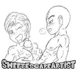 big_penis black_and_white bulma_briefs cum cum_on_breasts cum_on_face dick dragon_ball dragon_ball_super dragon_ball_z krillin kuririn monster_cock sweetescapeartist