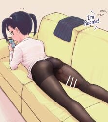 big_penis censored couch futanari laying_down leggings merotoron urethral_insertion