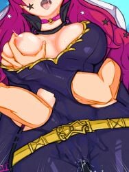 1girls ass_visible_through_thighs breast_grab breasts breasts_out choker covered_navel female female_ejaculation female_focus fingering fingering_partner fire_emblem fire_emblem_engage groping hourglass_figure large_breasts long_hair midriff mimizunooka navel nintendo nipples one_breast_out open_mouth orgasm partially_visible_vulva pink_eyes pussy_juice red_hair saliva sex solo_focus squirting star_(symbol) tattoo thick_thighs thighs vaginal_penetration violet_eyes violet_hair wide_hips yunaka_(fire_emblem)