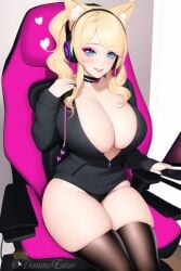 1girls ai_generated animal_ears artist_self-insert big_breasts big_thighs blonde_hair blue_eyes breasts busty chair cleavage clothed clothed_female clothes clothing curvaceous curvy curvy_body curvy_female curvy_figure eyeliner eyeshadow female female_focus female_only fox_ears gamer_girl headphones headset hips huge_breasts jacket large_breasts large_thighs legs light-skinned_female light_skin long_hair looking_at_viewer makeup nai_diffusion panties ponytail queen_dee queen_dee_(character) sitting smile smiling smiling_at_viewer solo solo_female solo_focus stable_diffusion thick thick_thighs thigh_highs thighhighs thighs underwear voluptuous wide_hips