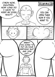 android_18 ass bald black_and_white butt dragon_ball dragon_ball_super dragon_ball_z krillin kuririn mini_comic sweetescapeartist