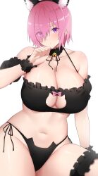 1girls arind_yudha bell_choker blush breasts cat_ears cat_lingerie choker embarrassed fate/grand_order fate_(series) female hair_over_one_eye hips huge_breasts light-skinned_female light_skin lingerie mash_kyrielight meme_attire navel pink_hair purple_eyes short_hair thick_thighs thighs white_background wide_hips