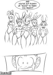 android_18 ass black_and_white bulma_(bunny) bulma_briefs bunny_ears bunnysuit chichi comic dragon_ball dragon_ball_super dragon_ball_z female female_only krillin kuririn mai_(dragon_ball) mini_comic multiple_girls playboy_bunny sweetescapeartist videl videl_(dragon_ball_super)