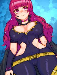 1girls ass_visible_through_thighs breasts choker covered_navel female female_only fire_emblem fire_emblem_engage hourglass_figure large_breasts long_hair midriff mimizunooka navel nintendo partially_visible_vulva pink_eyes red_hair smile solo star_(symbol) tattoo thick_thighs thighs violet_eyes violet_hair wide_hips yunaka_(fire_emblem)