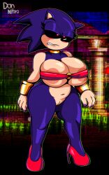 anthro areola areola_slip big_breasts bottomless breasts clothed clothing cosplay donnitro72 eulipotyphlan fan_character female footwear genitals hedgehog hi_res high_heels mammal navel pussy rule_63 sega shantae_(cosplay) solo sonic.exe sonic.exe_(character) sonic_(series) sonic_the_hedgehog sonic_the_hedgehog_(series) sonica.exe sonique_the_hedgehog wayforward