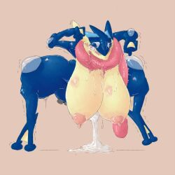 amphibian anthro anthrofied big_breasts blush breasts cum dripping eyes female frog greninja long_tongue massive_breasts ninja pokémon_(species) pokemon pokemon_(species) pokemon_xy red scalie signirsol solo tears tongue tongue_out webbed_feet