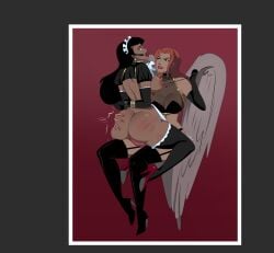 2d 2girls accurate_art_style arms_tied_behind_back ass ball_gag big_ass black_hair blue_eyes bondage bound breasts cockwarming collar crying dc_comics dcau dominant_female female_only femdom femsub gag gagged ghostlessm green_eyes hand_print hawkgirl high_heels justice_league justice_league_unlimited maid multiple_girls nipple_clamps nipple_play nipples red_ball_gag red_hair restrained reverse_cowgirl_position roleplay sitting_on_lap spank_marks spanking strap-on thick_thighs vaginal_penetration wonder_woman wonder_woman_(series)