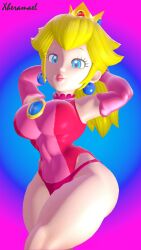 1girls 3d 3d_(artwork) armpits arms_behind_head big_ass big_breasts blonde_female blonde_hair blue_eyes crown female female_only gloves hands_behind_head lips looking_at_viewer mario_(series) nintendo ponytail posing princess_peach self_upload sensual sfm smile smiling smiling_at_viewer solo solo_female source_filmmaker thick thick_ass thick_hips thick_thighs tight_clothing xheramael