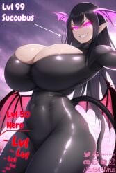 1girls ai_generated artist_self-insert big_breasts bimbo black_clothing black_hair black_leggings blue_eyes bodysuit breasts bulging_breasts busty catsuit choker demon demon_tail dominant_female energy_drain english_text evil_eyes evil_grin evil_smile evil_smirk eyebrows_visible_through_hair eyes_visible_through_hair female female_focus female_only femdom glowing_eyes grabbing_own_breast grabbing_own_breasts grin groping_breasts hourglass_figure huge_breasts impossible_clothing large_breasts leggings level_drain light-skinned_female long_eyelashes long_hair looking_at_viewer narrow_waist narrowed_eyes no_pupils no_sclera pink_eyes pointy_ears skin_tight smile smiling smiling_at_viewer smirk smirking smirking_at_viewer smug smug_expression spade_tail stable_diffusion succubus tail teasing text tight_clothing tight_fit toned watermark wings yoga_pants your_evil_ai_virus