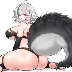 1girls arknights ass ass_focus big_tail hair_over_one_eye light-skinned_female light_skin looking_at_viewer looking_back rikuguma splits tagme tail thick_tail tomimi_(arknights) white_hair