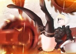 1girls blindfold breasts clothing female female_only grinding microsd_(artist) nier:_automata solo solo_female thick_thighs white_hair yorha_2b