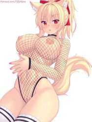 1girls blonde_hair breasts cat_ears cat_tail catgirl female female_only fishnet_leotard fishnet_only fishnets huge_breasts light-skinned_female light_skin long_hair looking_at_viewer nipples original_character pussy red_eyes revealing_clothes shorts skimpy_clothes tail thighhighs thighs tiffy tiffynyaa