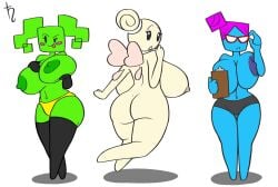 2d 3girls ass ass_focus big_breasts big_nipples blue-skinned_female blue_skin breasts breasts_focus female female_only females females_only green-skinned_female green_skin harvestman_here huge_breasts luvbi mario_(series) mimi_(super_paper_mario) mob_face multiple_girls nastasia nimbi paper_mario super_paper_mario tan_skin