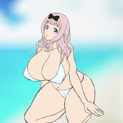 1girls bare_arms bare_legs bare_thighs beach big_breasts big_eyes bikini blue_eyes breasts breasts_bigger_than_head breasts_out breasts_visible_through_clothing bun curvaceous curvy curvy_body curvy_female curvy_figure curvy_hips exposed exposed_ass exposed_breasts eyebrows eyebrows_raised front_view fujiwara_chika huge_breasts huge_thighs kaguya-sama_wa_kokurasetai_~tensai-tachi_no_renai_zunousen~ large_breasts legs legs_apart light_skin long_hair long_legs looking_at_viewer massive_breasts on_floor open_mouth pale_skin pink_hair popstepx pussy pussy_visible_through_clothes showing_breasts sling_bikini smaller_female smile smiling solo solo_female thick thick_hips thick_legs thick_thighs thighs thin_arms thin_female tight_clothes tight_clothing voluptuous voluptuous_female wide_hips wide_thighs young younger_female